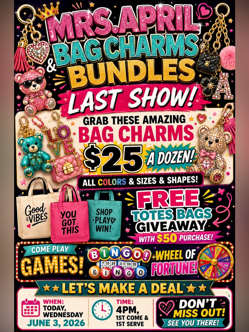 Mrs. April Bag Charms & Bundles - Colorful Promotional Poster